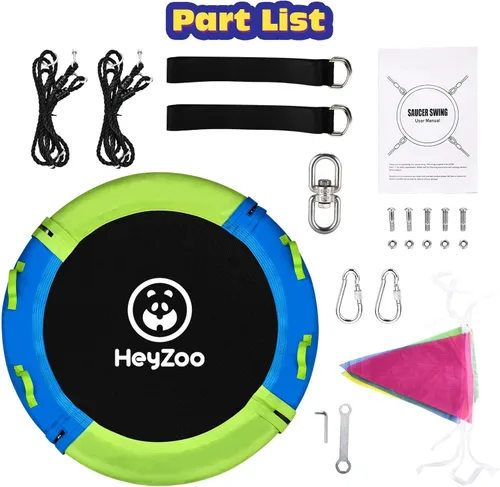 Miniatura 8 de HeyZoo Columpio de árbol de 43 pulgadas, conjunto de columpios de platillo con capacidad de peso de 900 libras para niños, viene con giro de 360