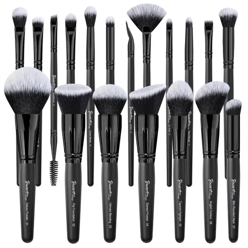 Miniatura 10 de Bueart Design 19 piezas Juego de brochas de maquillaje ULTRA SUAVE con etiqueta negra Incluye brocha grande para polvo, brocha plana para base