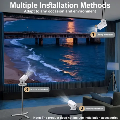 Miniatura 8 de Aplicaciones integradas y wifi: proyector con wifi y Bluetooth, proyector para dormitorio, compatible con 4K, proyector portátil, Keystone