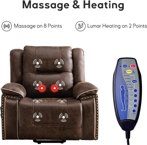 Miniatura 5 de Bonzy Home Silla reclinable eléctrica para personas mayores con masaje y calor, silla reclinable de piel sintética de doble motor con asiento