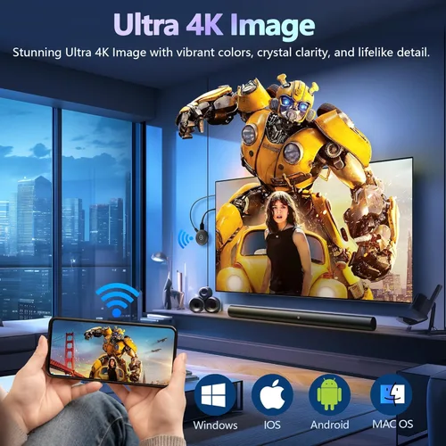 Miniatura 2 de True 4K Wireless Display Adapter, 2026 Plug & Play 2.4G+5G@60Hz HDMI Wireless Dongle for i-Phone 17 Android Windows macOS Tablet Laptop Cast to