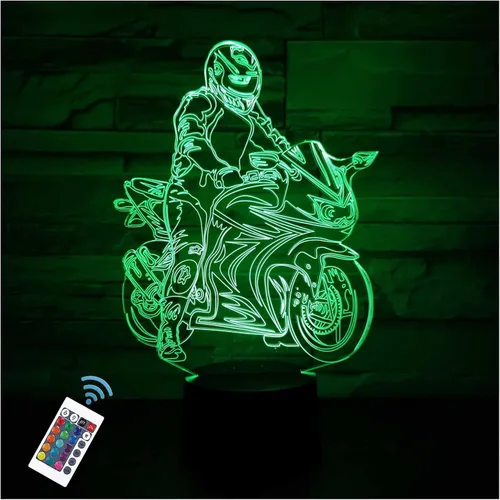 Luz nocturna LED para motocicleta, control remoto de 16 colores y táctil inteligente, lámpara de noche de ilusión 3D, decoración de dormitorio,
