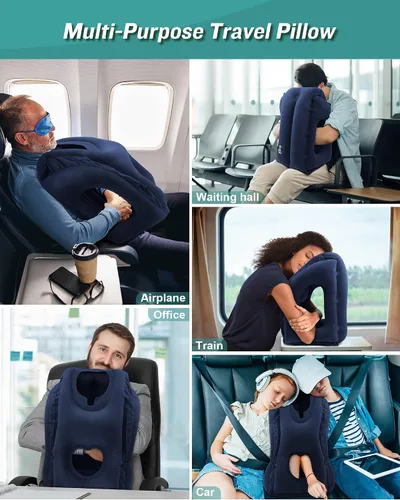 Miniatura 2 de Almohada inflable de viaje y almohada inflable para descanso de pies, artículos esenciales de viaje para adultos, ideal para avión, oficina, hogar