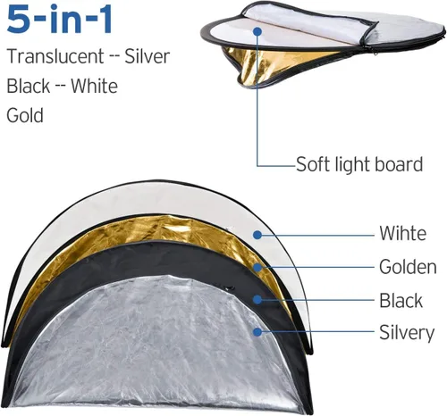 Miniatura 2 de Etekcity Reflector para fotografía de 24 pulgadas (60 cm) 5 en 1, reflectores de luz multidisco para fotografía, plegable con bolsa - Translúcido