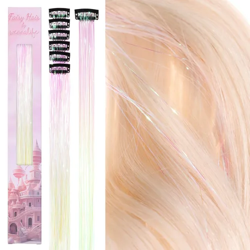 Miniatura 18 de Wennalife 12 piezas de extensiones de cabello azul con clip, extensiones de cabello con clip de colores para niños, pinzas de cabello arcoíris