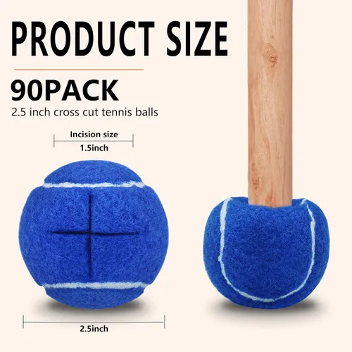 Miniatura 2 de Paquete de 90 pelotas de tenis precortadas a granel para patas de muebles, pelotas de tenis, sillas de pelotas de tenis para pelota de protección