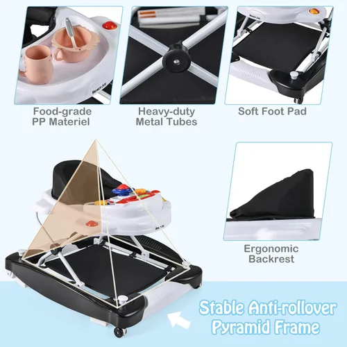 Miniatura 7 de HONEY JOY Andador de bebé, Andador y bouncer plegable de 6 en 1, Andador de actividad para bebé con ruedas, alturas ajustables, mecedora, música