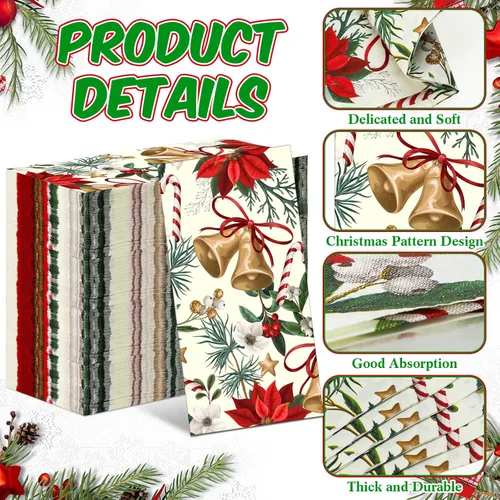 Miniatura 4 de 150 servilletas florales de Navidad de 3 capas desechables de papel para invitados, servilletas para baño, Navidad, vacaciones, boda, aniversario