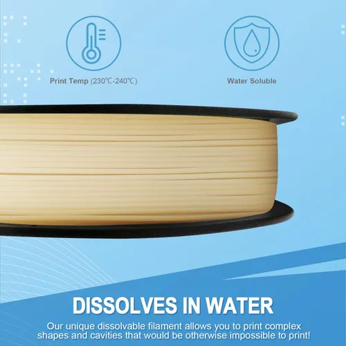 Miniatura 2 de Yousu filamento PVA de 1.75mm, filamento de soporte soluble en agua para impresora 3D, 0.5kg, PVA natural, se ablanda en temperatura de agua