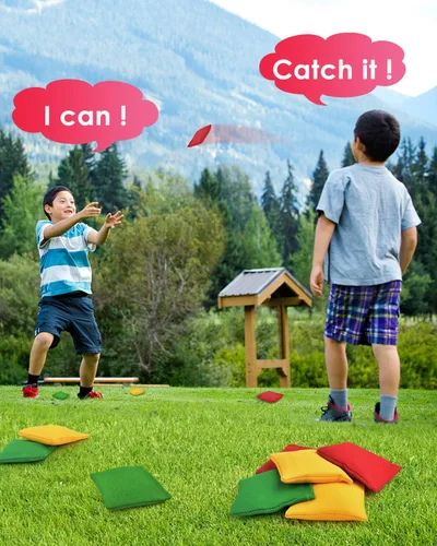 Miniatura 3 de TINDTOP Puf para lanzar (3.9 x 3.9 pulgadas, 3.5 onzas), 12 unidades de Cornhole al aire libre, juegos de lona coloridos, bolsas de frijoles