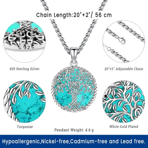 Miniatura 138 de Joyas de turquesa para mujeres y hombres de plata de ley 925 con colgante de urna para cenizas, collar con medallón de imagen, martillo de Thor