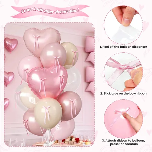 Miniatura 8 de 16 globos de corazón rosa, globos de lazo de 38 pulgadas, globo transparente rosa perla de doble relleno y arco en forma de corazón globo