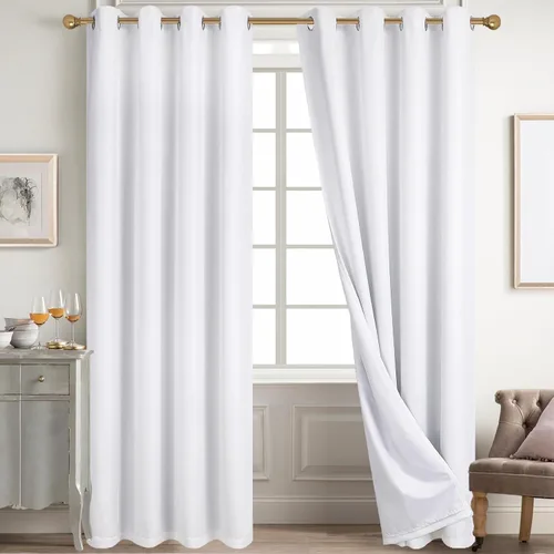 Miniatura 78 de Diraysid Cortinas 100% opacas de lino beige para dormitorio, con ojales, aislamiento térmico, cortinas de oscurecimiento de habitación