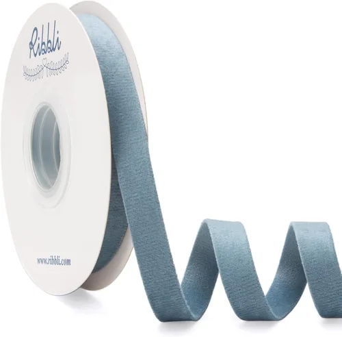 Ribbli - Cinta de terciopelo azul grisáceo claro de doble cara, 1/2 pulgada, carrete de 10 yardas, azul grisáceo claro. Uso para adornos de árbol de
