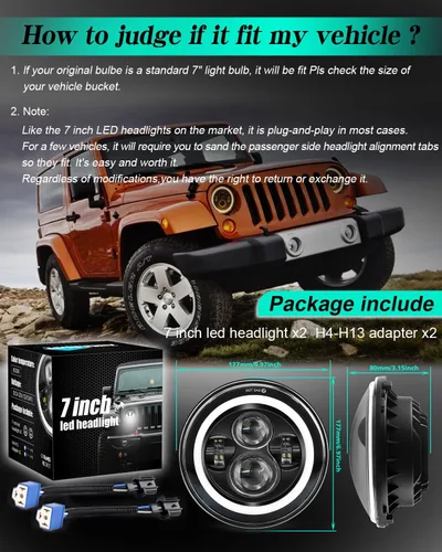 Miniatura 6 de ZIMABLUE Faro LED redondo de 7 pulgadas, 2 unidades, proyector de 7 pulgadas, halo LED H6024, aprobado por DOT, haz alto/bajo, DRL, señal de giro