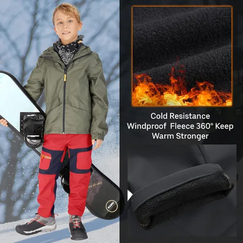 Miniatura 25 de linlon Pantalones impermeables para la nieve para niños y niños, forro polar lind para senderismo, softshell, cálidos, con aislamiento térmico