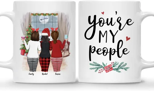 Miniatura 16 de Gossby Taza de café de Navidad personalizada para amigas, regalos de amistad personalizados para mujeres con diseño, nombre, regalos de mujer