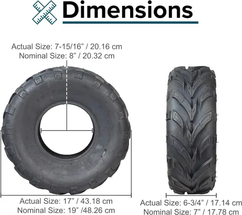 Miniatura 7 de AlveyTech Neumático de 19 x 7.00-8 con banda de rodadura en V QD116 – Compatible con mini bicicletas Baja, MB165 y MB200, cuatrimotos, Go Karts