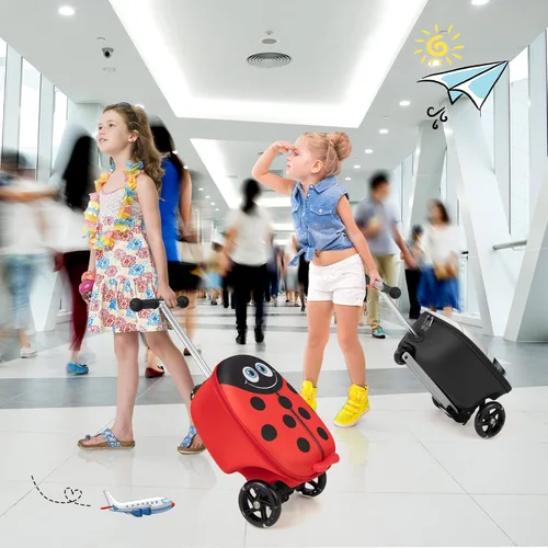 Miniatura 2 de HONEY JOY Maleta de scooter para niños, equipaje de mano de 18 pulgadas con ruedas LED iluminadas, carcasa impermeable y mango retráctil, maleta