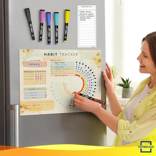 Miniatura 6 de Diario de Seguimiento de Hábitos Planificador de Entrenamiento Calendario de Nevera de Motivación Borrable Magnético de Secado 13” X 17” - Tablero