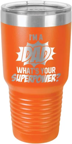 Miniatura 11 de IM A DAD WHATS YOUR SUPERPOWER Vaso de 30 onzas con pajita y tapa superior deslizante Taza de viaje grabada con láser Comparar con Yeti Rambler