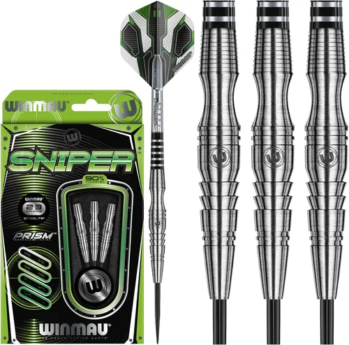 Winmau Sniper 90% tungsteno dardos con prisma vuelos y ejes (tallos) acero y puntas suaves