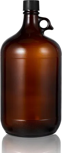 Maxdot 1 jarra de vidrio, botella de fermentación ámbar con tapa de sello, botella de agua con asa, grandes jarras de vidrio ámbar a prueba de luz