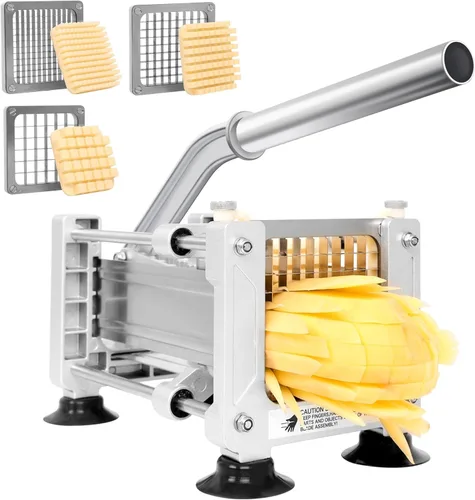 Cortador de papas fritas para papas, cortador de patatas de acero inoxidable para papas fritas con cuchillas reemplazables, guante y cepillo de