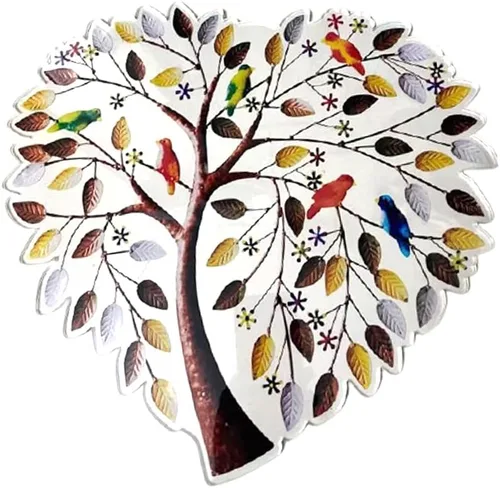 Miniatura 8 de Escultura de pared de árbol de metal, decoración de pared de árbol de metal, silueta de pájaro en forma de corazón, para colgar en la pared