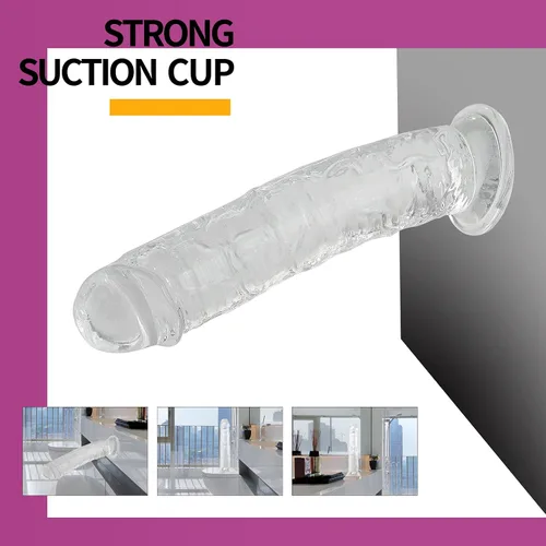 Miniatura 3 de Consolador realista, consolador de cristal de 8.5 pulgadas con base de ventosa fuerte, juego manos libres, material seguro para el cuerpo y juguetes