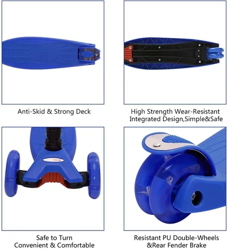 Miniatura 5 de ChromeWheels Patinetes Plegables para Niños, Patinete Deluxe con 4 Alturas Ajustables, Límite de Peso 132 libras, 3 Ruedas, Inclínate para Dirigir #
