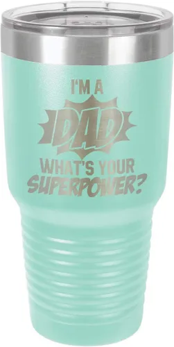 Miniatura 18 de IM A DAD WHATS YOUR SUPERPOWER Vaso de 30 onzas con pajita y tapa superior deslizante Taza de viaje grabada con láser Comparar con Yeti Rambler