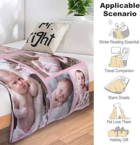 Miniatura 5 de Manta personalizada con collage de fotos, mantas de sofá suaves personalizadas, regalos para el Día de la Madre, familia, amigos, seres queridos