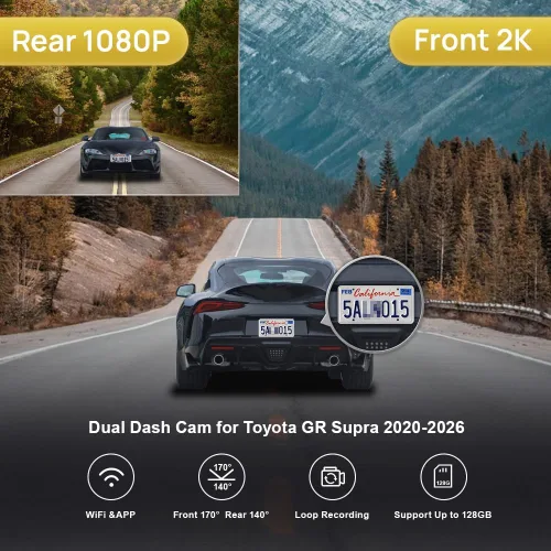 Miniatura 2 de Fitcamx Adaptador de cámara de tablero delantera 2K+trasera 1080P para Toyota GR Supra 2020-2026 (HD2-4031), estilo OEM, video HD de 2 canales, WiFi