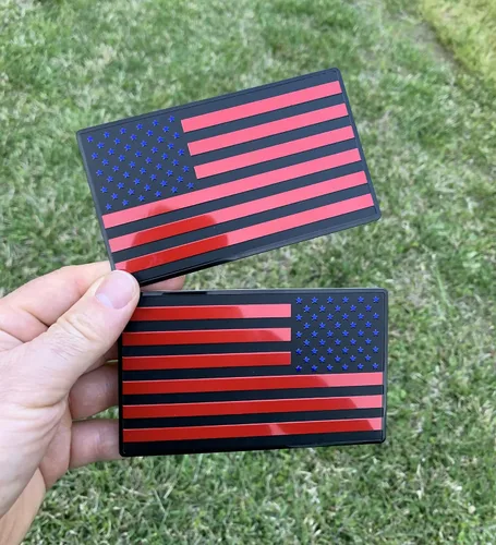 Miniatura 12 de MULL Emblema de metal de bandera estadounidense para automóviles, camiones, juego de 2 piezas hacia adelante y atrás (5 x 3 pulgadas, negro)