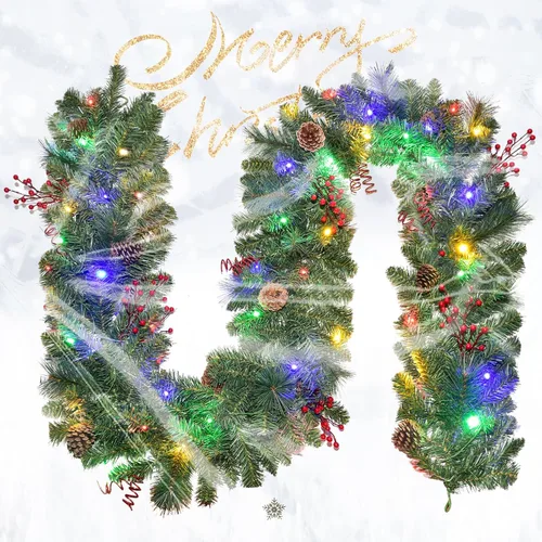Miniatura 8 de Guirnalda de Navidad con luces de 9 pies, guirnalda de Navidad iluminada, funciona con pilas, 8 modos de iluminación, 50 luces LED, guirnalda