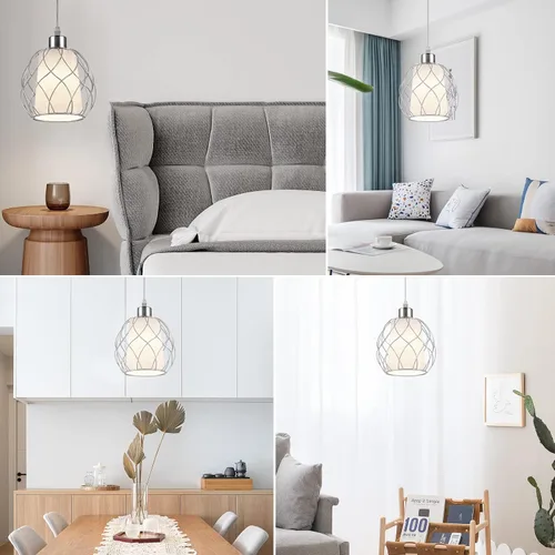 Miniatura 6 de Cinkeda Luces colgantes con cable de enchufe, lámparas colgantes que se enchufan a la toma de corriente con interruptor regulable y cable Plateado