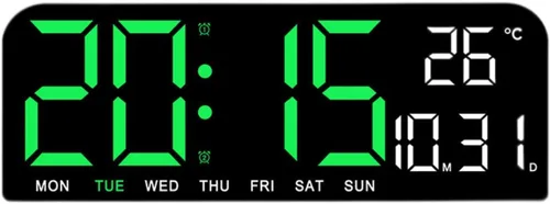 Reloj digital grande LED grande con temperatura de fecha y semana, montaje en pared, temporizador enorme, alarma fuerte para decoración de mesita de