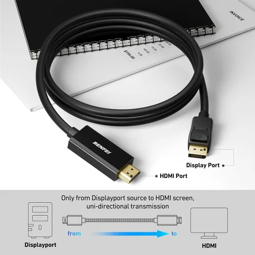 Miniatura 7 de BENFEI Paquete de 2 cables 4K DisplayPort a HDMI de 6 pies, cable de pantalla unidireccional DP 1.2 de computadora a HDMI 1.4 compatible con HP