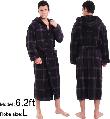 Miniatura 2 de KEMUSI Bata de baño de longitud completa suave con capucha para hombre, cómodo camisón cálido de longitud completa