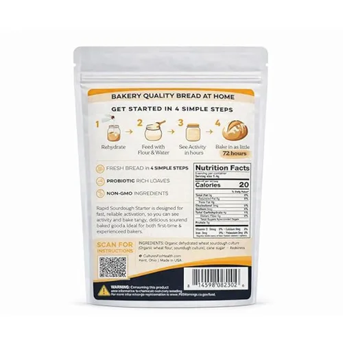 Cultures for Health Rapid Sourdough Starter - Hornea pan de masa madre artesanal en 72 horas - Cultura viva deshidratada para pan casero, masa de