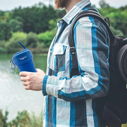 Miniatura 9 de HANARA Taza plegable con popote reutilizable – 18 Oz (550 ml), taza de viaje portátil, sin BPA, a prueba de fugas, apta para microondas y Rosa