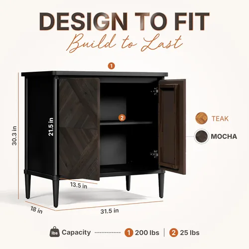 Miniatura 2 de Howizz Lenia - Aparador de madera maciza con almacenamiento, puertas con patrón de diamante cheurón, armario rústico moderno de mediados de siglo