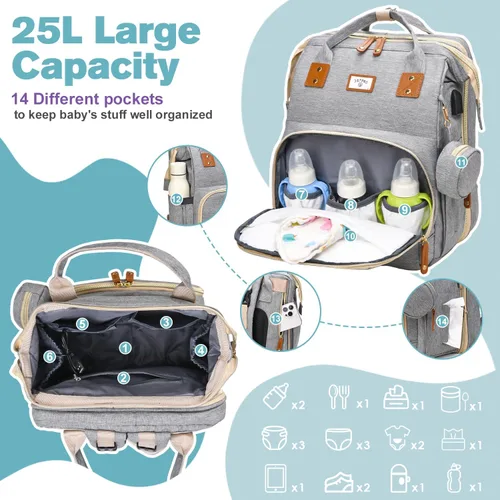 Miniatura 2 de JSTPRO Mochila para pañales, bolsa de pañales grande impermeable y ligera con cambiador, bolsillos aislados, puerto USB y correas para cochecito