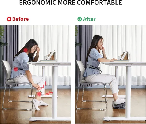 Miniatura 7 de EUREKA ERGONOMIC Reposapiés ajustable con inclinación, reposapiés para debajo del escritorio en el trabajo con superficie de masaje, reposapiés