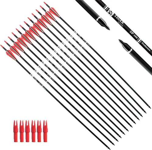 Miniatura 15 de TIGER ARCHERY - Flecha de carbono de 30 pulgadas con puntas extraíbles para arco compuesto y recurvo (paquete de 12 unidades)