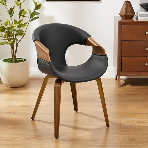 Miniatura 15 de Art Leon Mid Century - Silla de escritorio moderna sin ruedas, silla de escritorio de madera tapizada de piel sintética, silla de oficina con patas