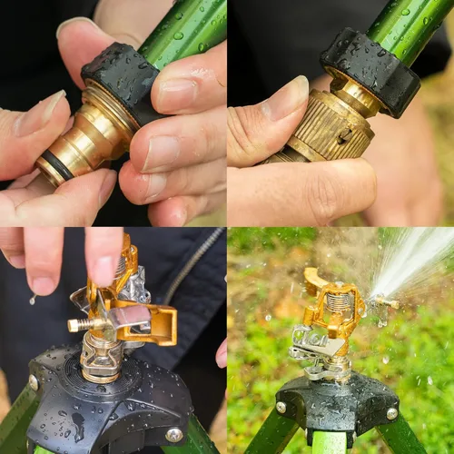 Miniatura 6 de Hourleey Aspersor de impacto en base de trípode, rociadores de latón resistentes para patio, césped, jardín, cobertura de área grande de 0 a 360