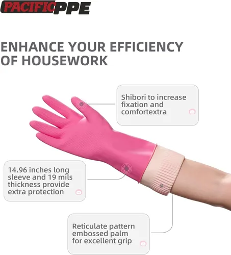 Miniatura 3 de PACIFIC 2 pares de guantes de goma reutilizables para lavar platos y tareas de limpieza, guantes resistentes al agua para el hogar, para la cocina
