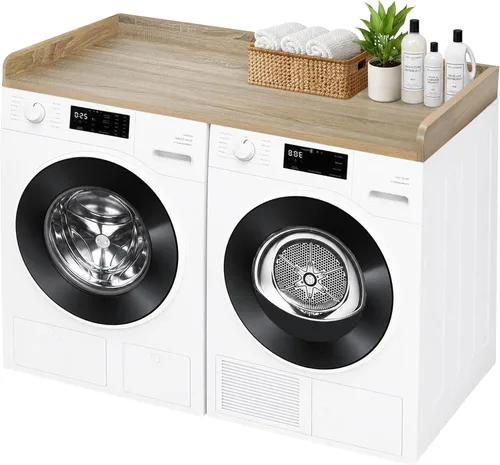 Miniatura 9 de Royxen Encimera de lavandería de madera maciza, encimera para todas las lavadora y secadora de carga frontal, espacio adicional para lavandería